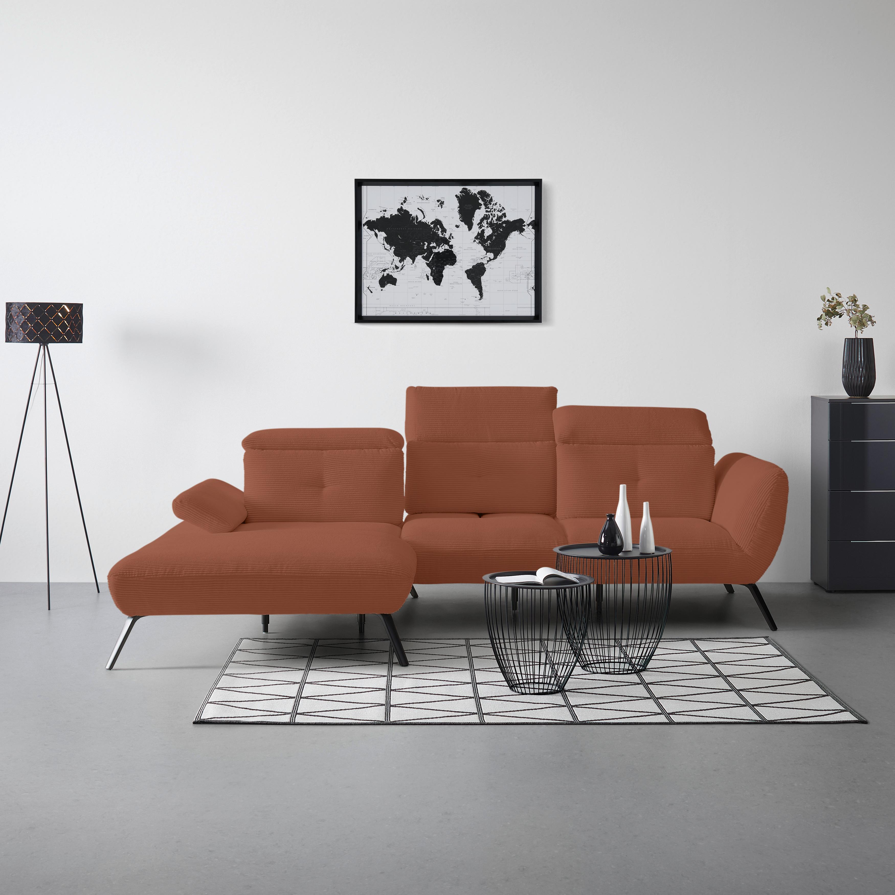 Wohnlandschaft Seattle Kupferfarben - Schwarz/Weiß, MODERN, Holzwerkstoff/Textil (196/301cm) - Premium Living