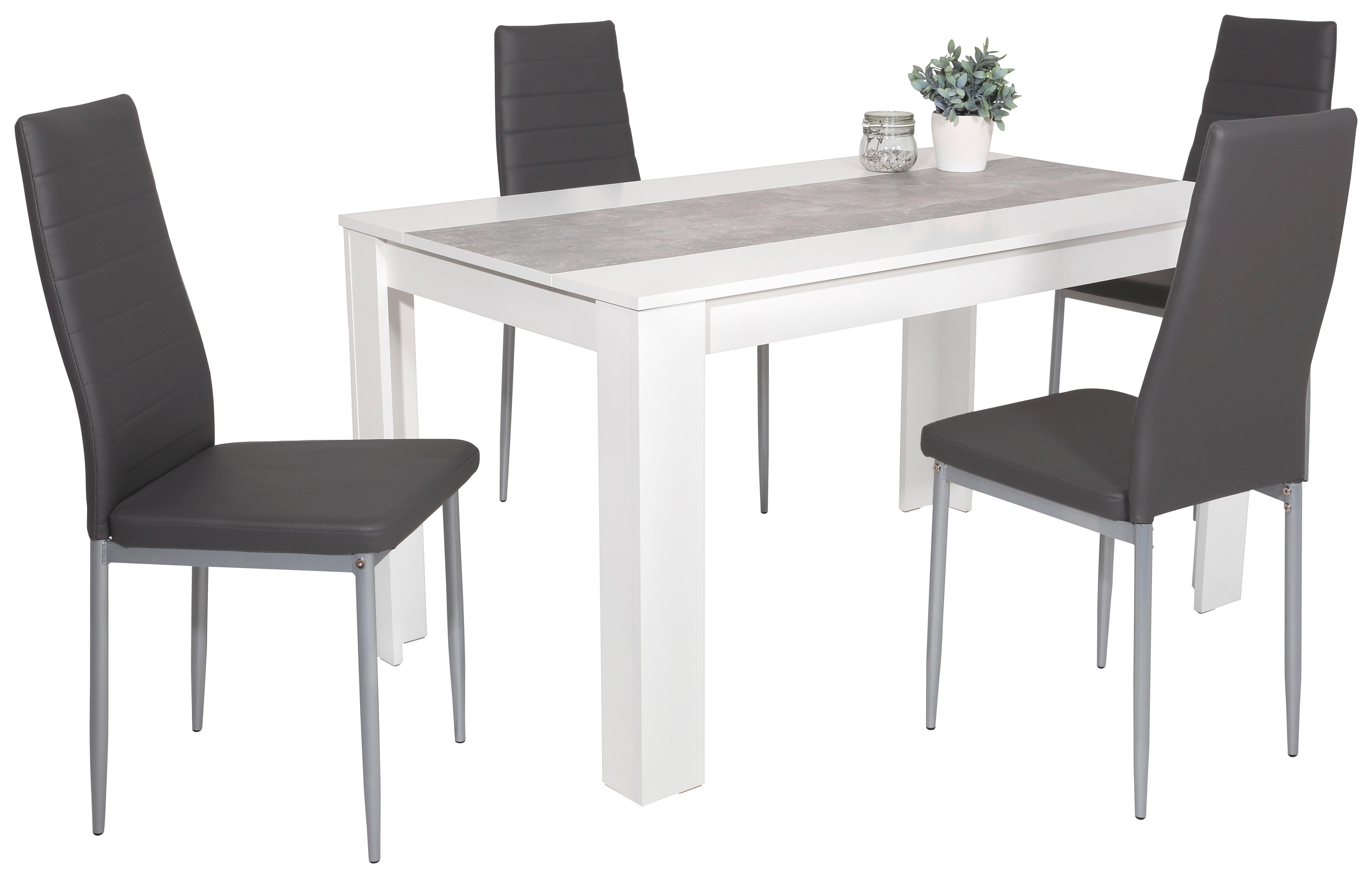 Essgruppe Lilo 5-teilig Weiß/Betonoptik, Grau - Weiß/Grau, Holzwerkstoff/Textil (140/80/76cm)