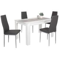 Essgruppe Lilo 5-teilig Weiß/Betonoptik, Grau - Weiß/Grau, Holzwerkstoff/Textil (140/80/76cm)