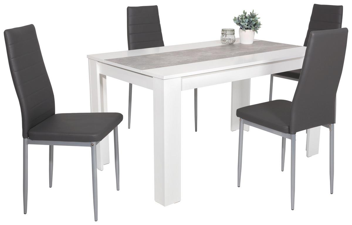 Essgruppe Lilo 5-teilig Weiß/Betonoptik, Grau - Weiß/Grau, Holzwerkstoff/Textil (140/80/76cm)