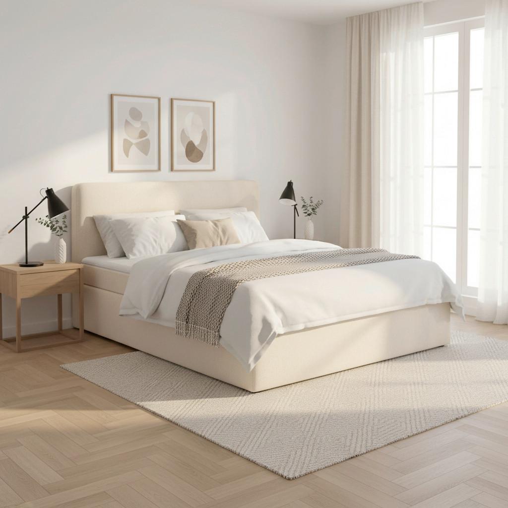 Boxbett Marco Creme ca. 180x200 cm - Creme/Schwarz, MODERN, Holz/Kunststoff (180/200cm) - Bessagi Home