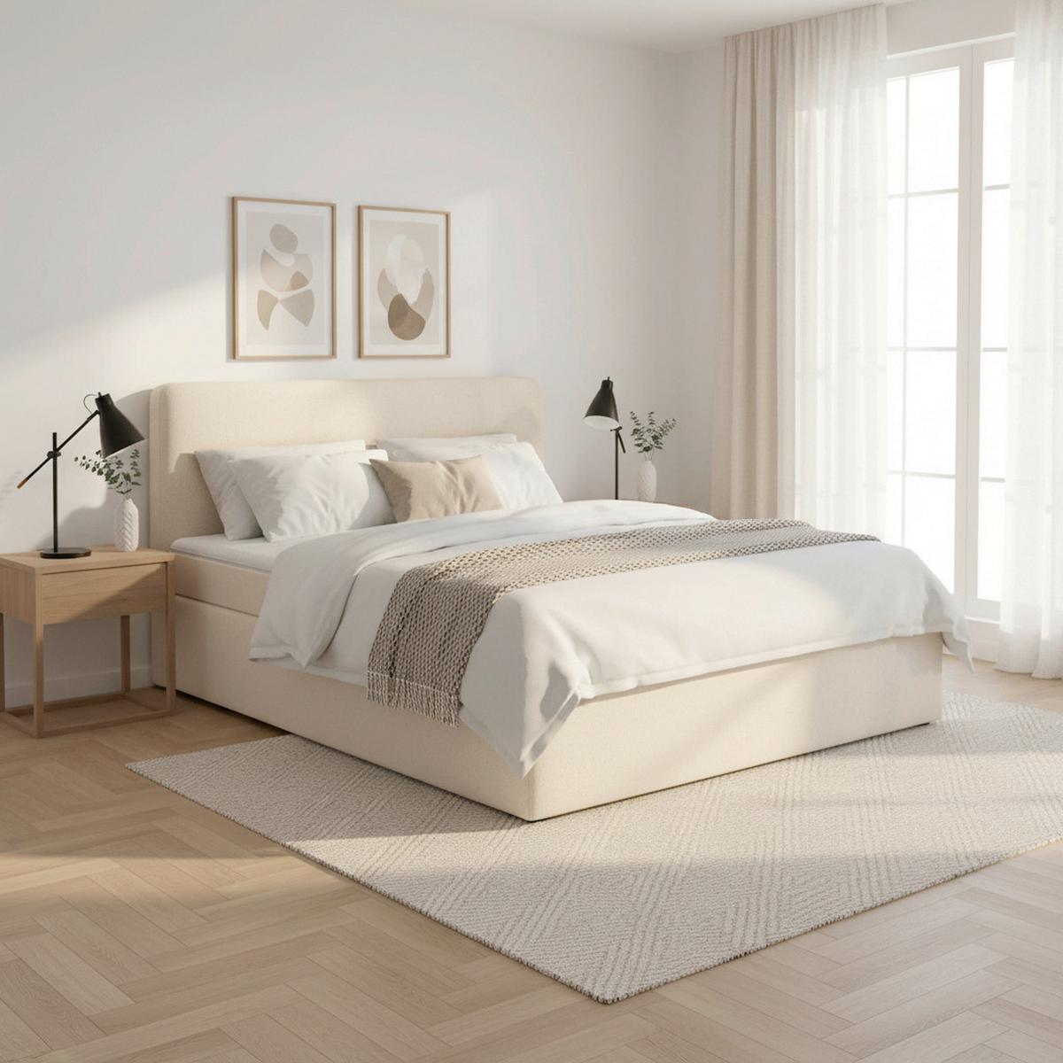 Boxbett Marco Creme ca. 180x200 cm - Creme/Schwarz, MODERN, Holz/Kunststoff (180/200cm) - Bessagi Home