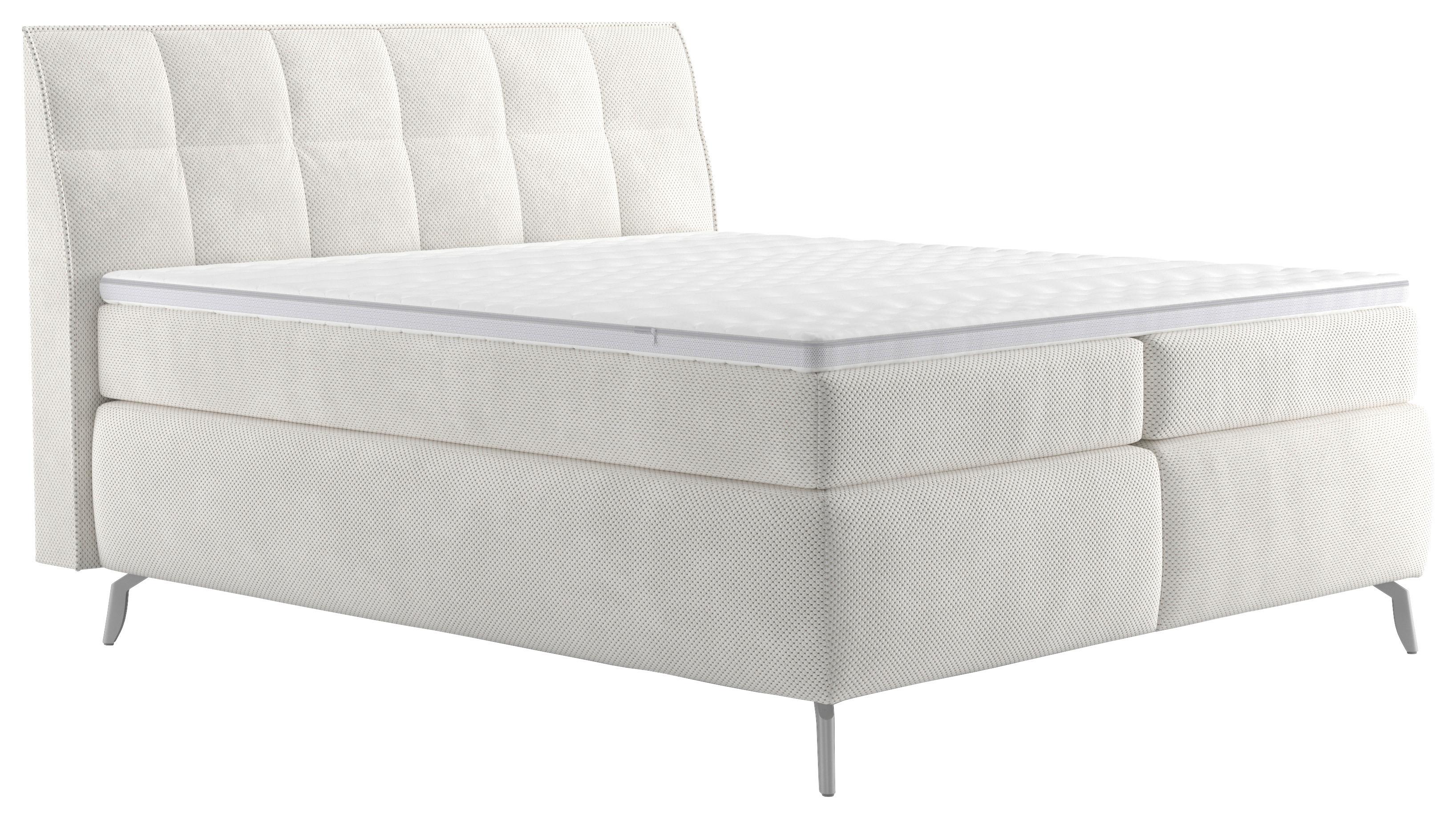 Boxspringbett Emily Creme ca. 180x200cm - Creme/Alufarben, KONVENTIONELL, Holzwerkstoff/Textil (180/200cm) - Premium Living