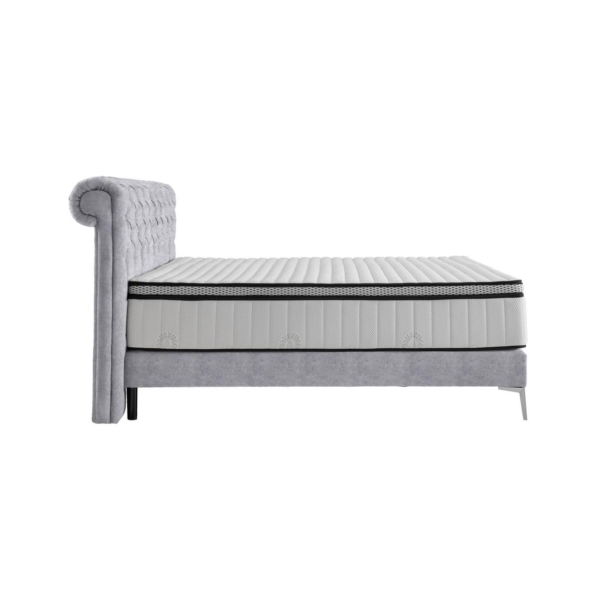 Boxspringbett Queen in Hellgrau ca. 160x200cm - Chromfarben/Goldfarben, Konventionell, Textil (160/200cm) - Premium Living