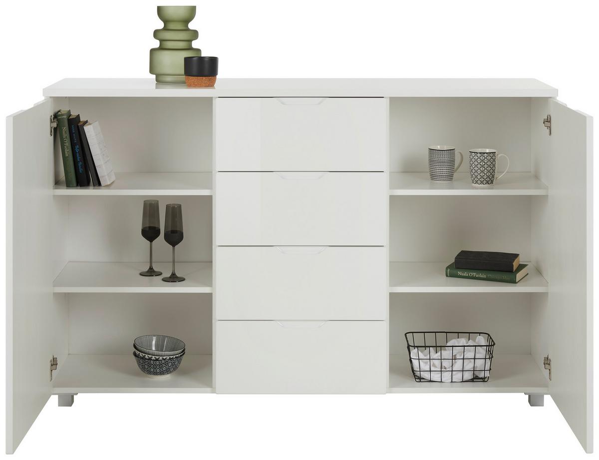 Sideboard Roy in Weiss Hochglanz - Silberfarben/Weiß, MODERN, Holzwerkstoff/Kunststoff (150/95/38cm) - Mömax