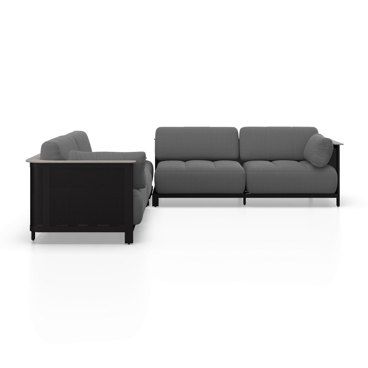 Loungegarnitur Mara Dunkelgrau Metall/Outdoorstoff +Abdeckung - Dunkelgrau/Schwarz, MODERN, Kunststoff/Textil (186/61/76,5cm) - Bessagi Garden