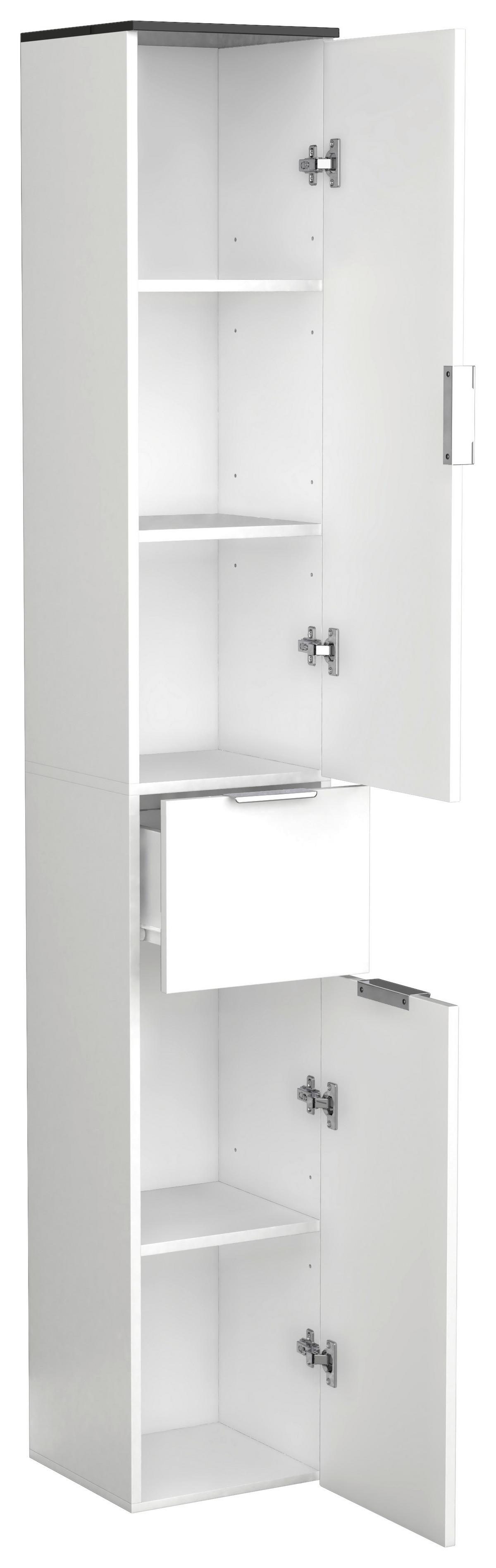 Hochschrank Donali ca. 30x190 cm Weiß/Schwarz - Silberfarben/Schwarz, MODERN, Holzwerkstoff/Kunststoff (30/190/30cm) - MID.YOU