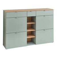 Schuhschrank Bari Eiche Artisan/Schilfgrün - Schilfgrün/Silberfarben, Modern, Holzwerkstoff/Metall (148/103/38cm)