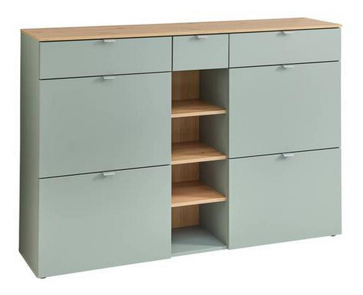 Schuhschrank Bari Eiche Artisan/Schilfgrün - Schilfgrün/Silberfarben, Modern, Holzwerkstoff/Metall (148/103/38cm)