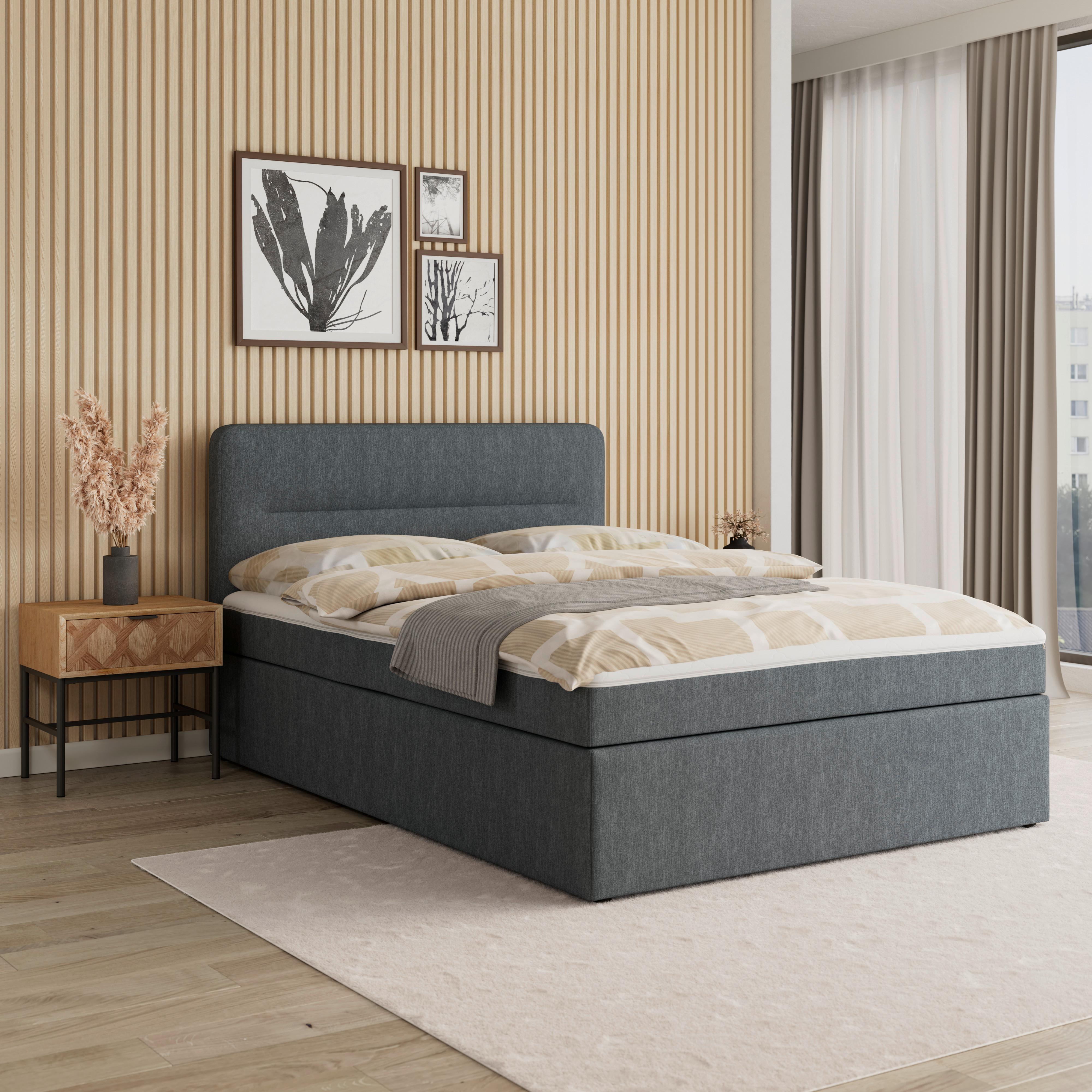 BOXSÄNG MARCO - Graublau/svart, Modern, trä/textil (140/200cm) - Bessagi Home