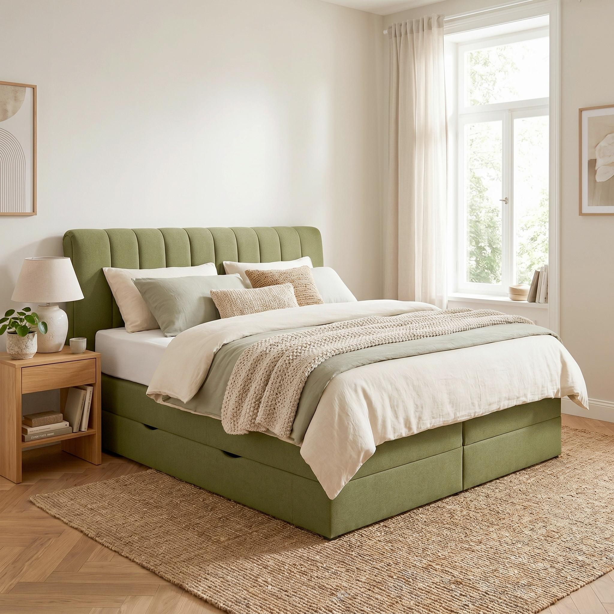 Boxspringbett Belano Grün ca. 180x200cm - Grün, KONVENTIONELL, Holz/Holzwerkstoff (180/200cm) - Premium Living
