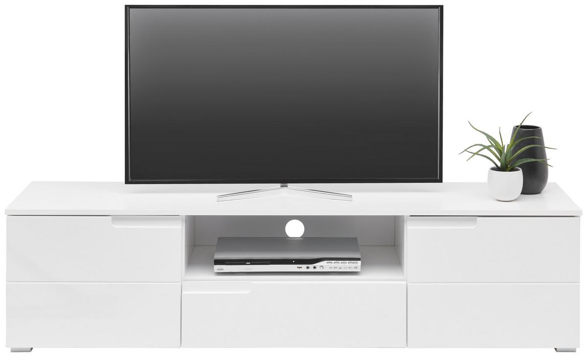 KOMODA NISKA SPICE 9 -SC- - biały wysoki połysk/kolor srebrny, Design, materiał drewnopochodny/tworzywo sztuczne (165/42/40cm) - Carryhome