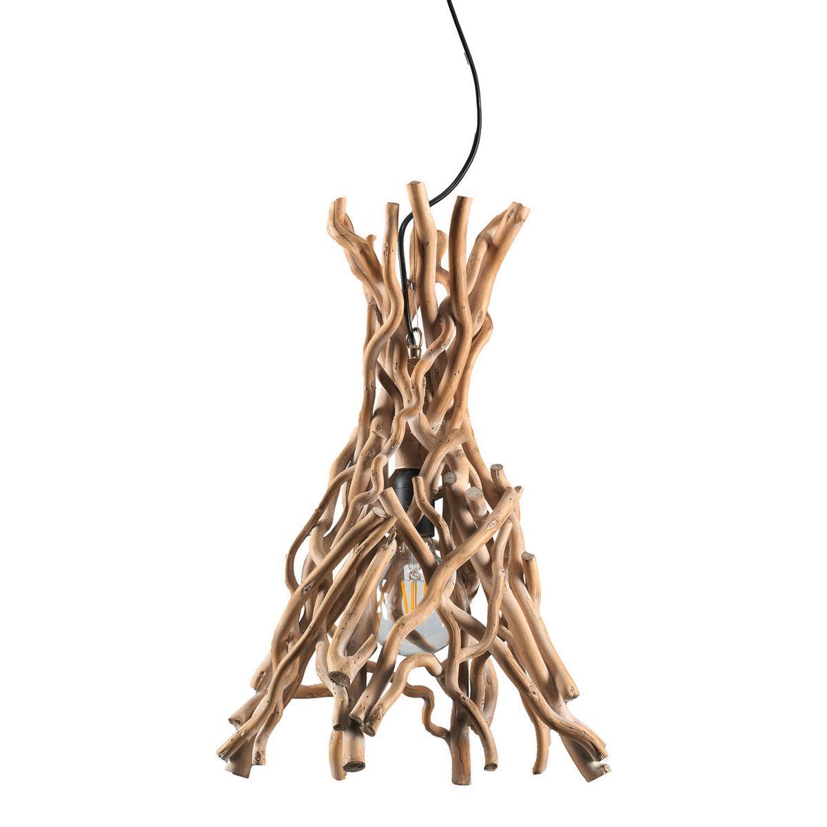 Hängeleuchte Agar Schwarz/Akaziefarben max. 22 W - Schwarz/Akaziefarben, Natur, Holz/Metall (34/34/125cm)