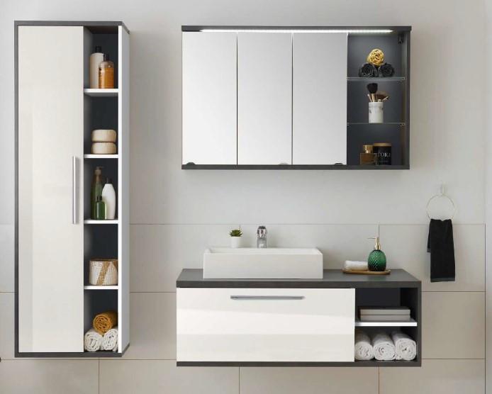 Spiegelschrank in Anthrazit/Weiß - Weiß Hochglanz/Anthrazit, MODERN, Glas/Holzwerkstoff (110/70/21cm) - Mömax