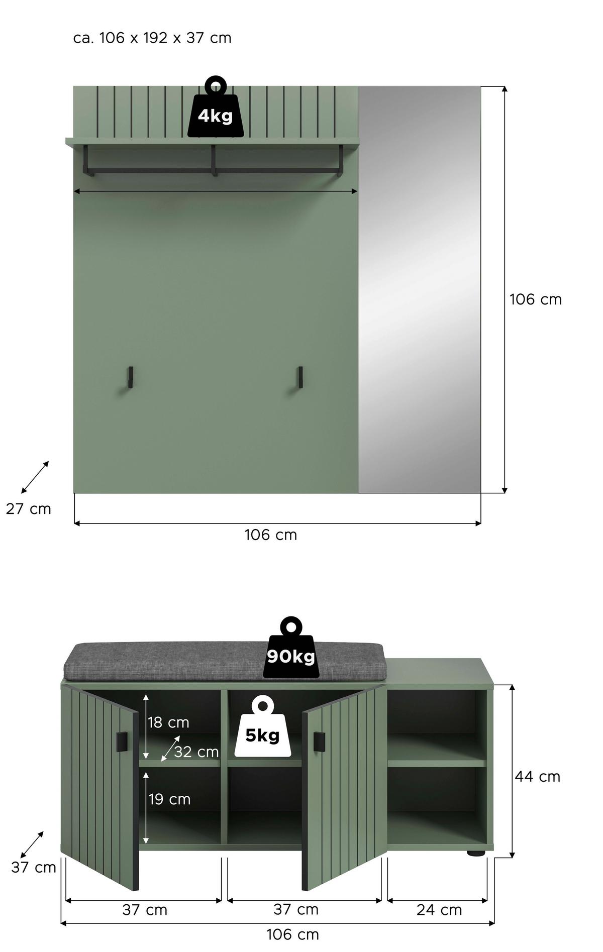 Predsoba Station, Sivozelena, 2-Delna - sivozelena, Design, leseni material (106/192/37cm) - MID.YOU