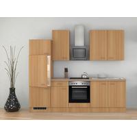 Küchenblock in Buche inkl. Geräte und Spüle 'Nano' - Edelstahlfarben/Beige, MODERN, Holzwerkstoff/Kunststoff (270cm) - FlexWell