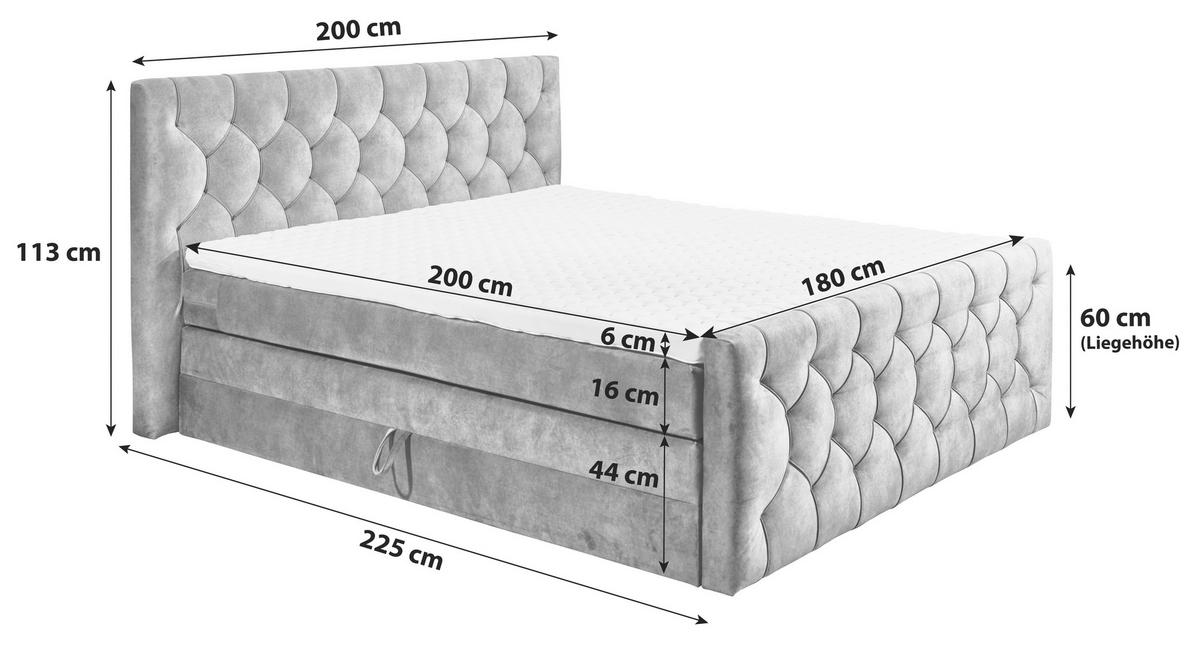 Boxspringbett Cashfield 8 ca. 180x200 cm Grau - Grau, MODERN, Holzwerkstoff/Kunststoff (180/200cm) - MID.YOU