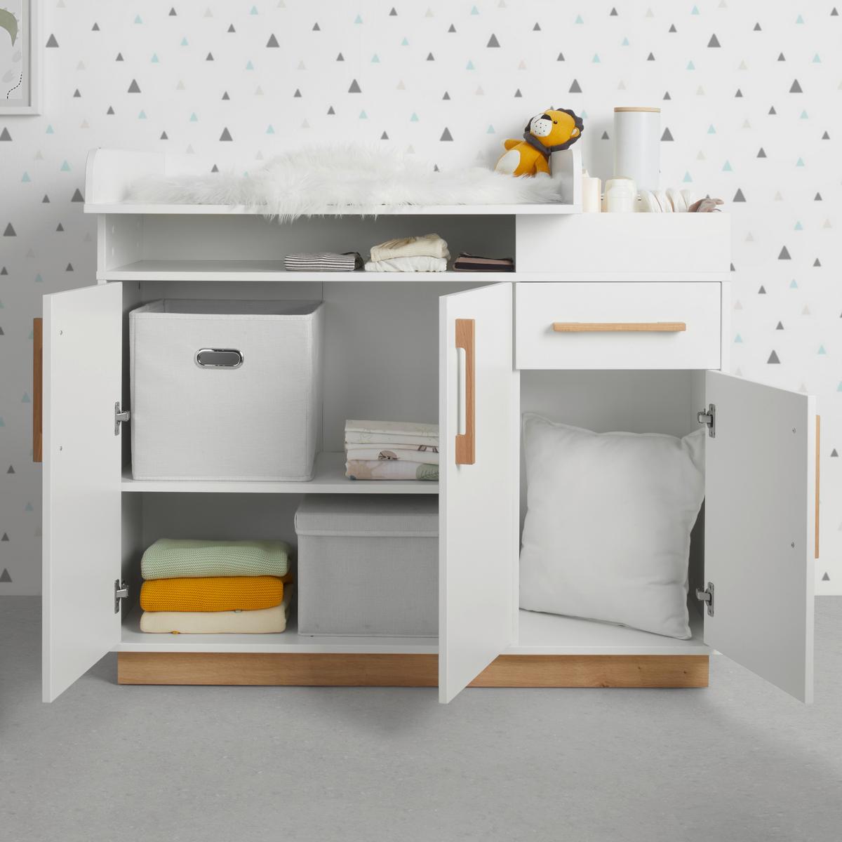 Wickelkommode Luna White in Weiß ca. 117x100cm - Weiß/Eiche Artisan, KONVENTIONELL, Holzwerkstoff (117/100cm) - Roba