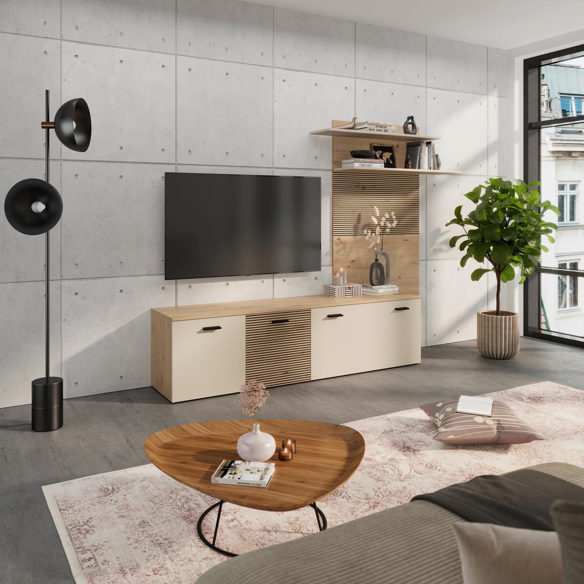 Dnevni Regal Free, Barva Hrasta, Kašmir - kašmir/črna, Moderno, umetna masa/leseni material (212/172/40cm) - Modern Living