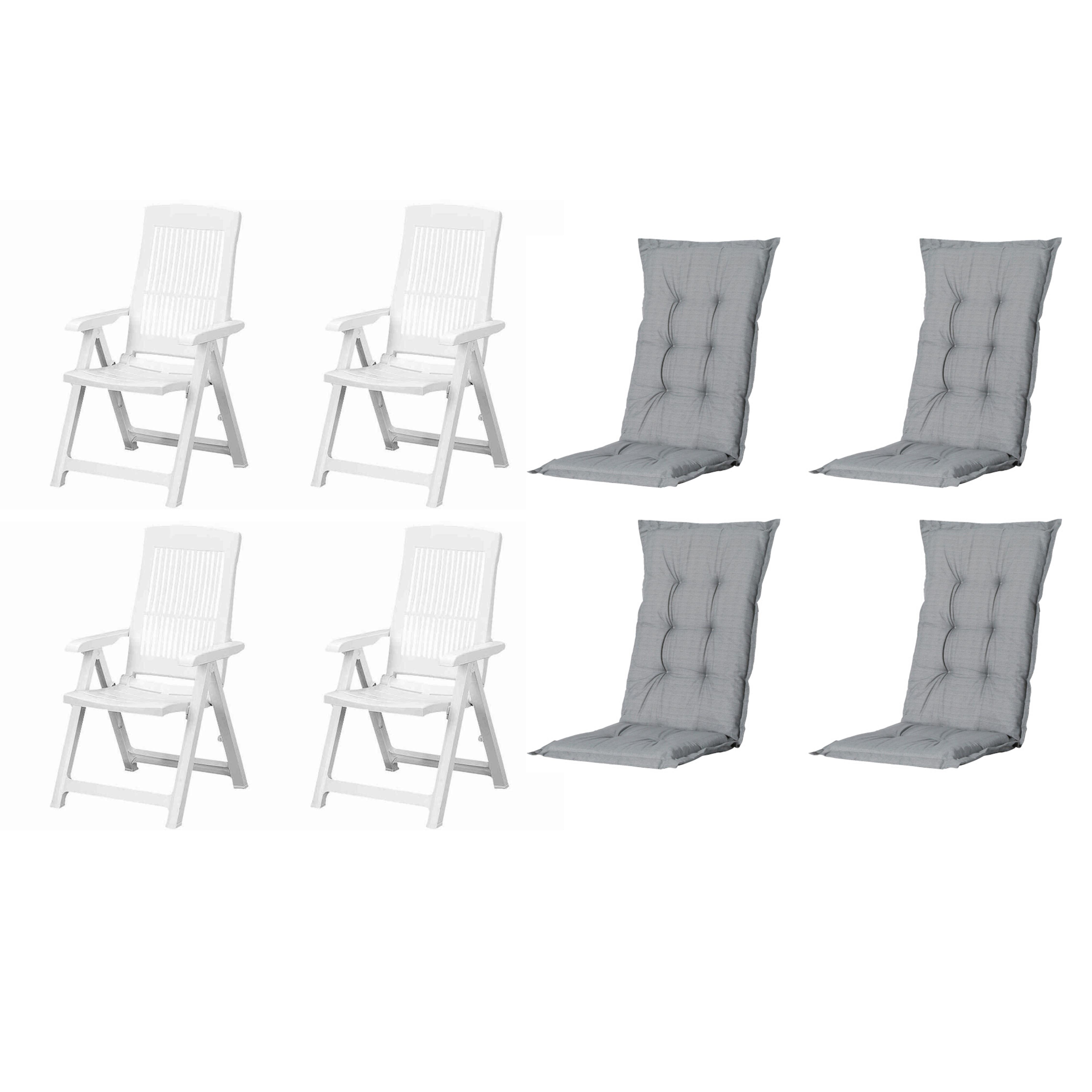 GARTENSTUHL-SET TAMPA+AUFLAGEN SET - Weiß/Grau, MODERN, Kunststoff/Textil (44/111/50cm) - Gardenson