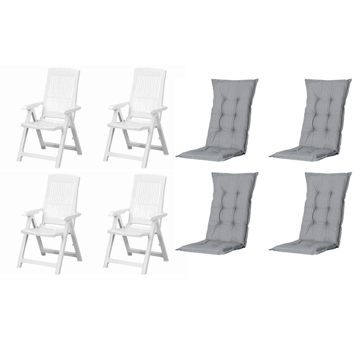 GARTENSTUHL-SET TAMPA+AUFLAGEN SET - Weiß/Grau, MODERN, Kunststoff/Textil (44/111/50cm) - Gardenson