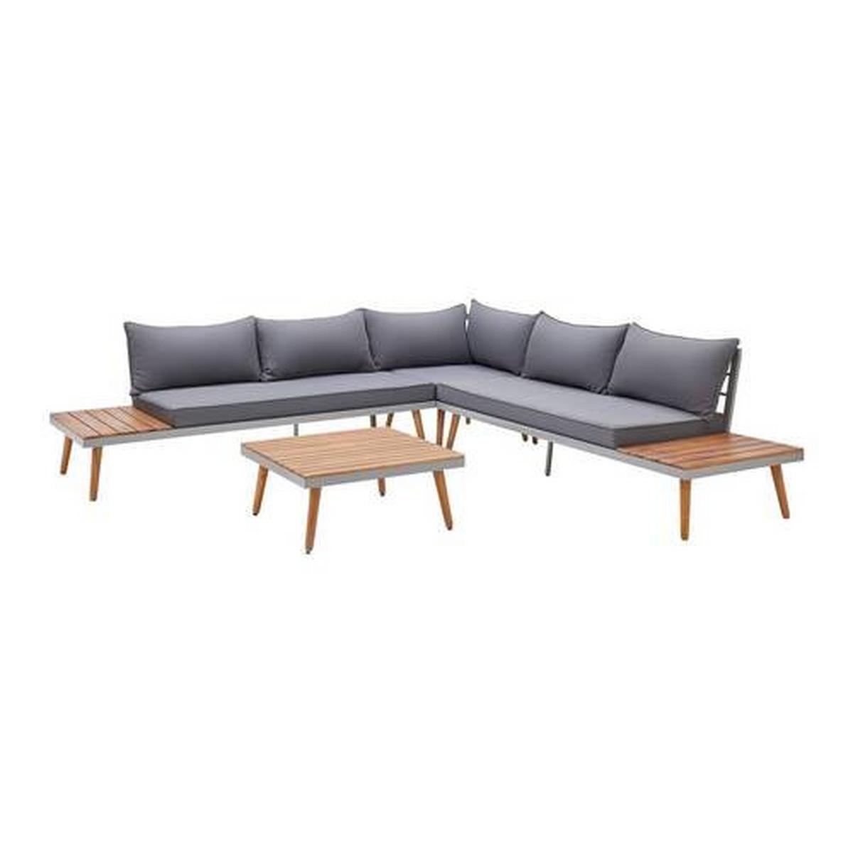 Loungegarnitur Lanciano Grau Akazie/Metall/Outdoorstoff - Dunkelgrau/Grau, MODERN, Holz/Metall (257/68/74cm) - Bessagi Garden
