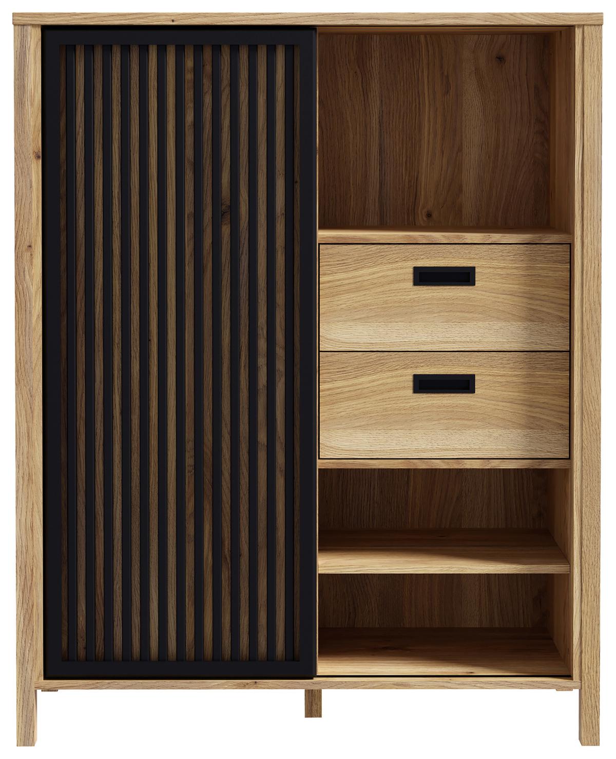 Highboard Jytana Schwarz/Eichefarben - Eichefarben/Schwarz, Modern, Holzwerkstoff (103,4/129,9/40,2cm) - Premium Living