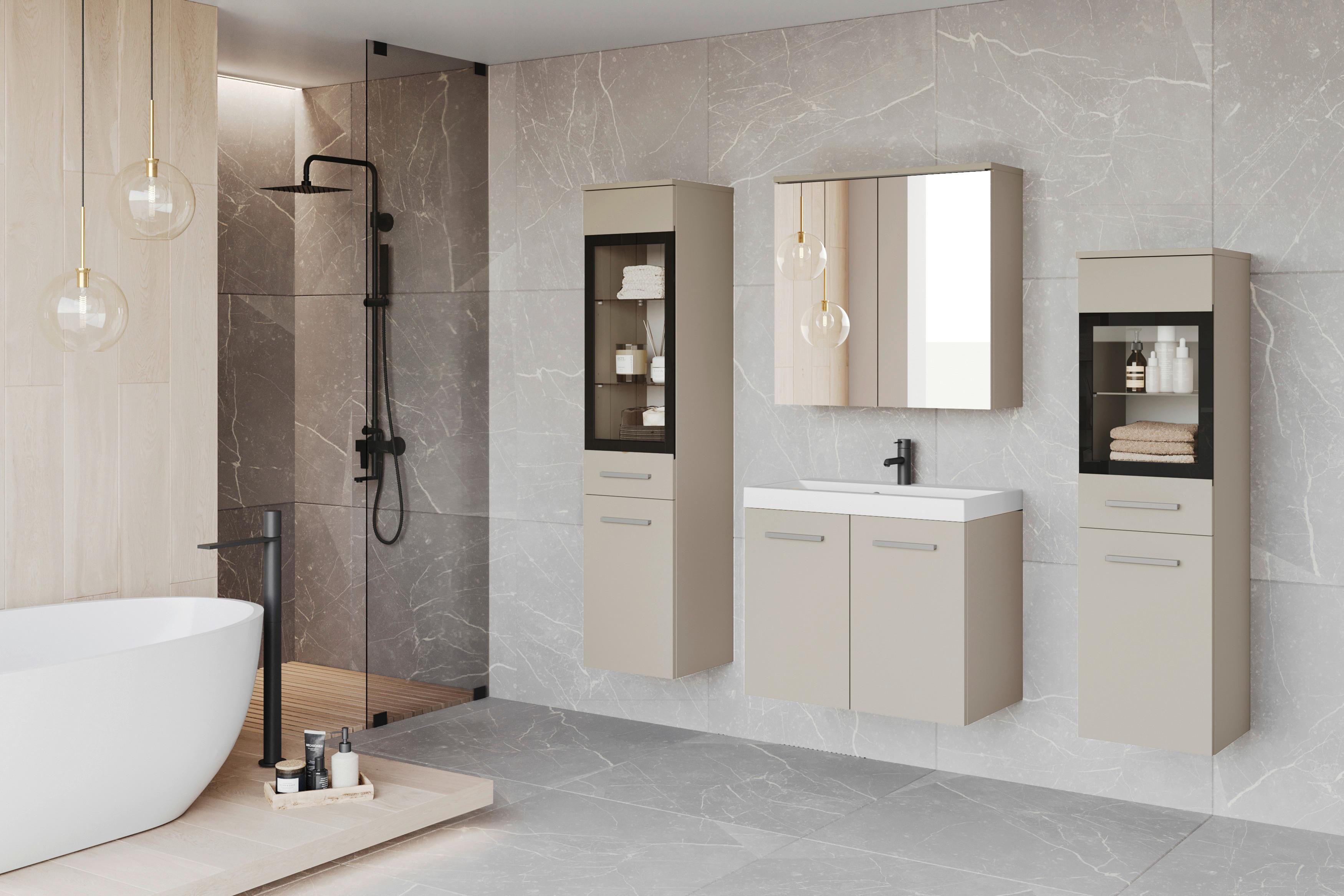 Badmöbel-Set 5-tlg. Madrit mit LED ca. 140 cm Kaschmir/Beige - Kaschmir/Beige, LIFESTYLE, Glas/Keramik (120,4/131,5/30,2cm) - P & B