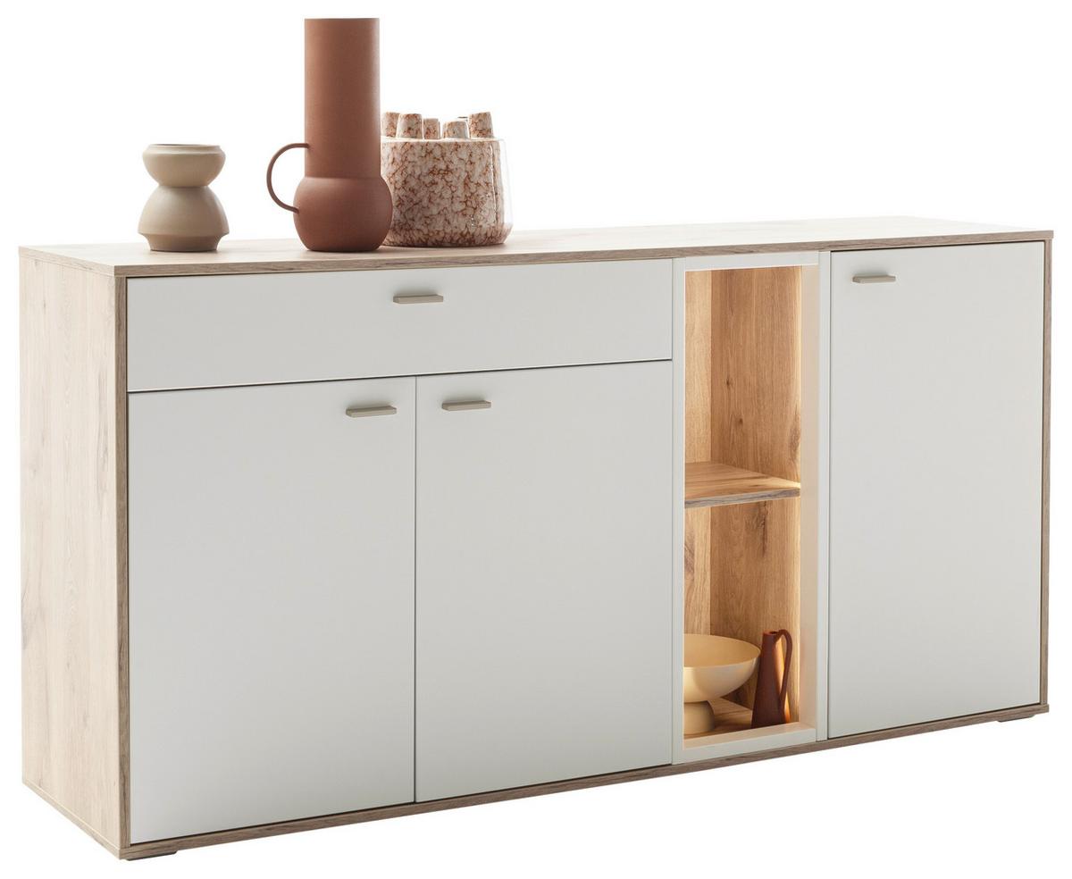 Sideboard Santerno Weiß/Eichefarben - Eichefarben/Weiß, KONVENTIONELL, Holzwerkstoff/Metall (168/85/44cm) - Mömax