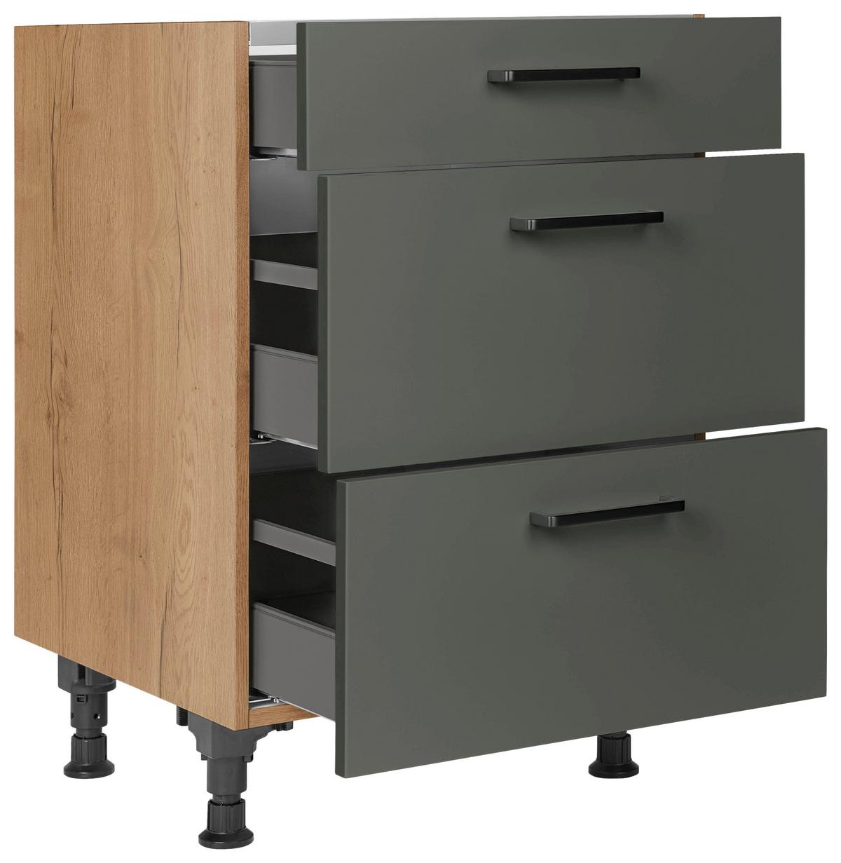 Kochfeldumbauschrank Easytouch Grün - Eichefarben/Schwarz, MODERN, Holzwerkstoff/Metall (60,0/87,0/56,0cm) - Nobilia