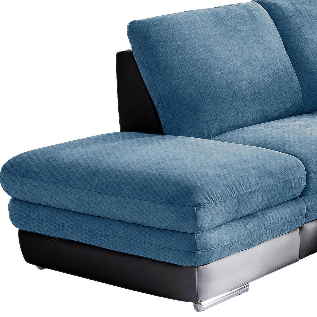 Wohnlandschaft in Blau/Schwarz ´NARDO´ - Blau/Chromfarben, MODERN, Textil/Metall (221/264cm) - MID.YOU