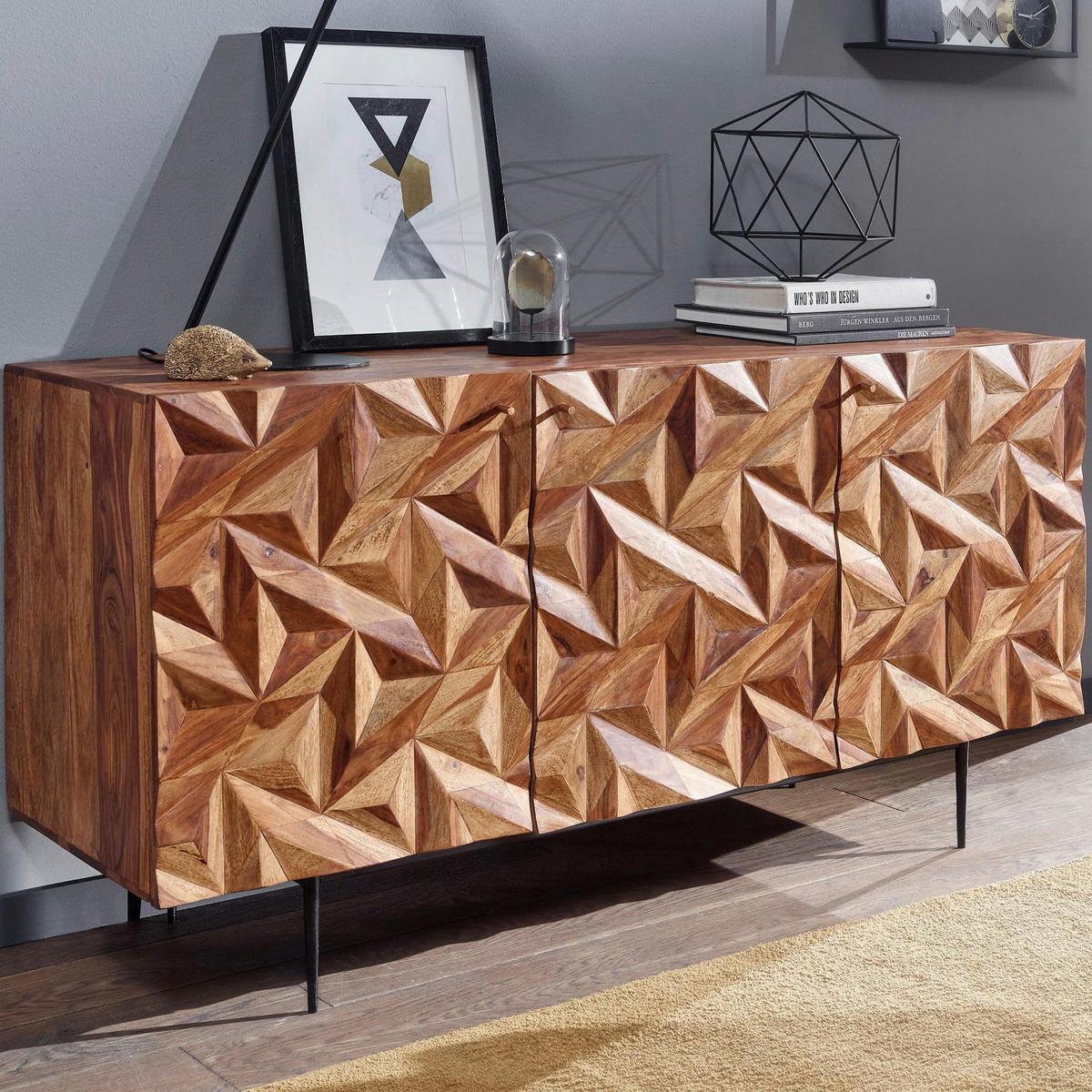 Komoda Wohnling, Pravi Les - zlate barve/črna, Design, kovina/les (144/72/47cm) - MID.YOU