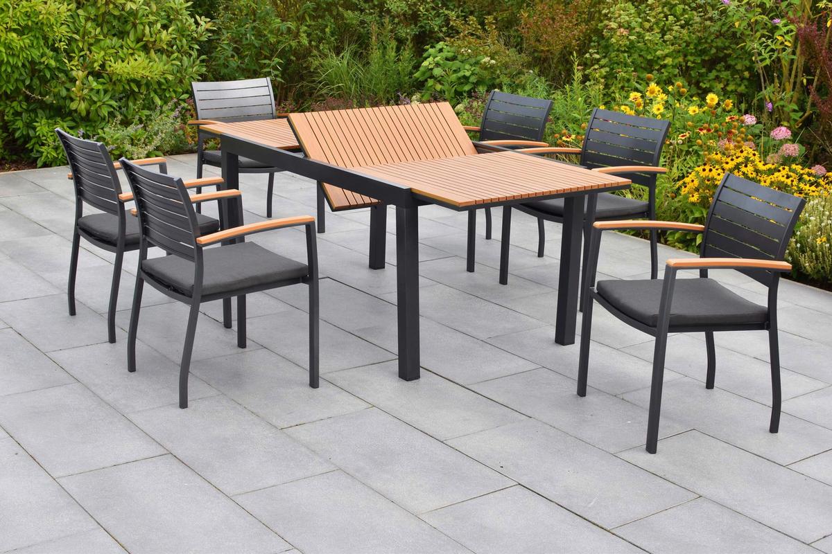 Gartentischgruppe Astros 13-tlg. Graphitfarben - Graphitfarben/Naturfarben, KONVENTIONELL, Kunststoff/Textil - Gardenson