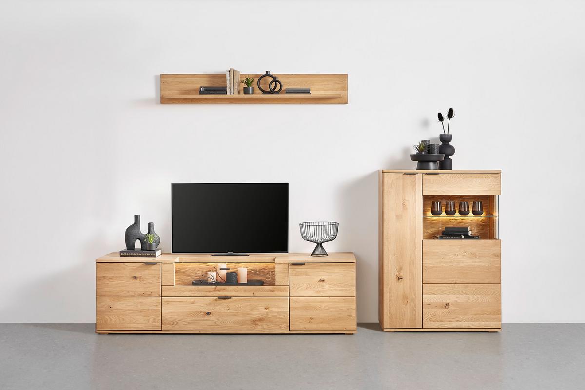 TV-Element in Wildeiche - Wildeiche/Schwarz, Modern, Glas/Holz (195/56/50cm) - Premium Living