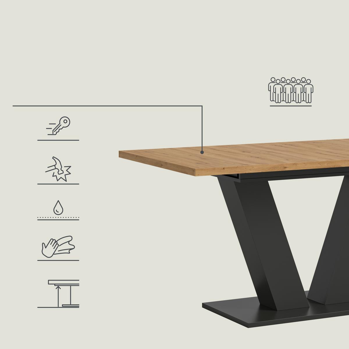 Ausziehtisch Marlon Grau/Eiche ca. 150-190x90x75 cm - Trend, Holzwerkstoff (150-190/90/75cm) - MID.YOU