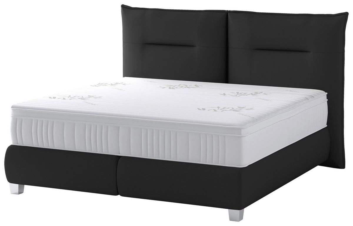 PAT BOXSPRING FOG - PIELE - negru, lemn/textil (180/200cm) - Premium Living