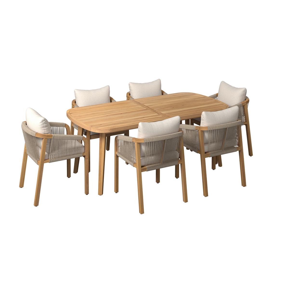 Gartentischgruppe Simba Akaziefarben, 7-teilig - Akaziefarben, Natur, Holz (100/200/77cm) - Mömax