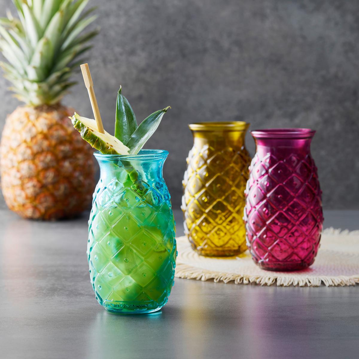 Trinkglas Lia diverse Farben - Türkis/Magenta, Konventionell, Glas (9/14,5cm)