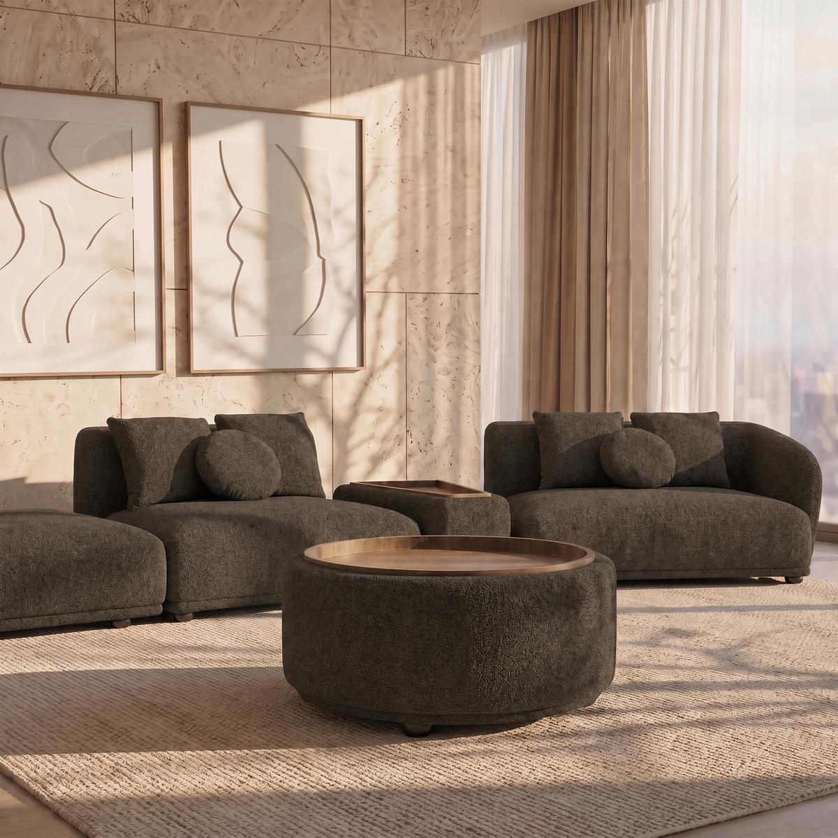 Couchtisch Kira Chenille Braun / Walnuss - Schwarz/Braun, MODERN, Holz/Textil (86/43/86cm) - Bessagi Home