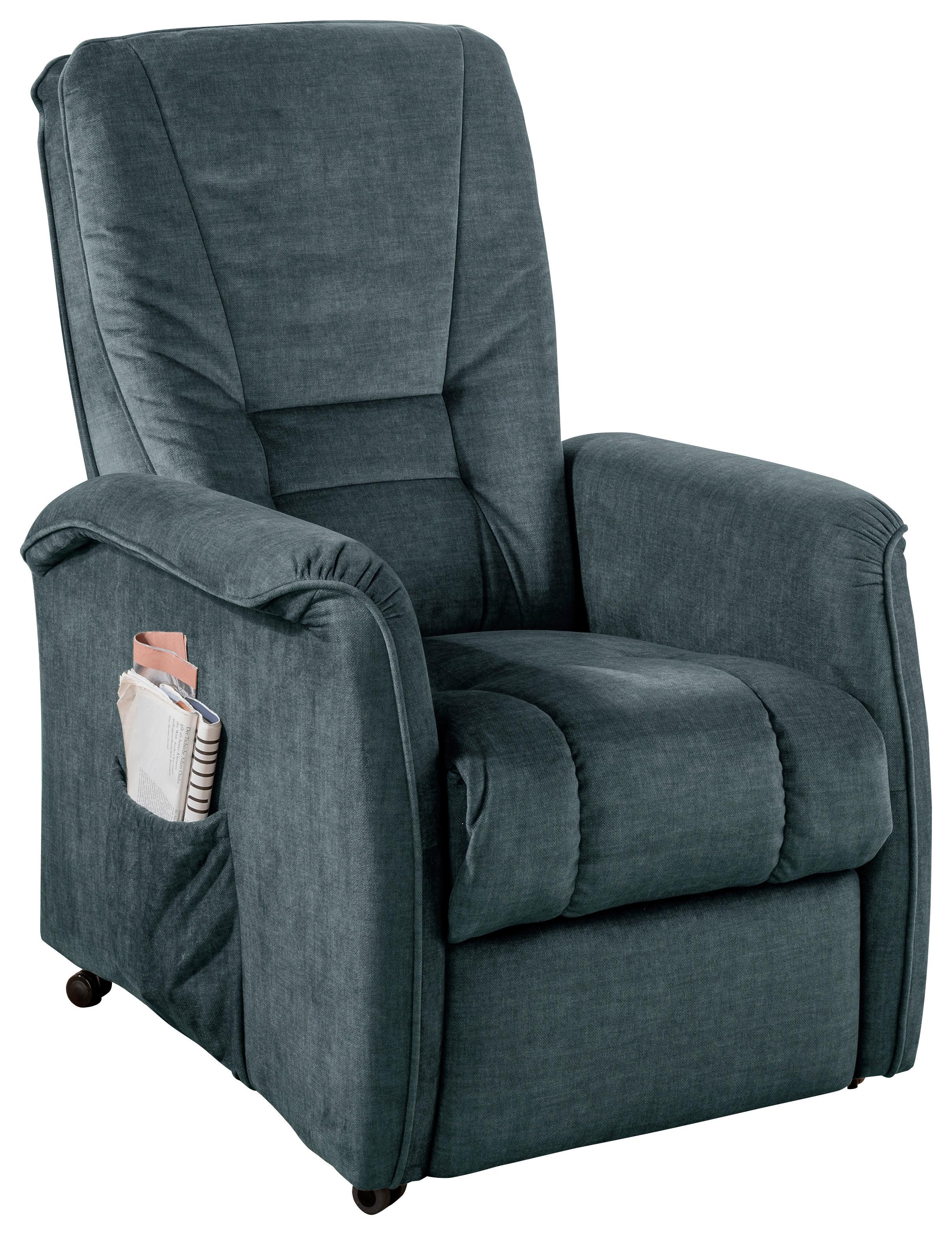 Relaxsessel Harry Dunkelblau Velours - Schwarz/Braun, Design, Kunststoff/Textil (77/107/88cm) - Livetastic