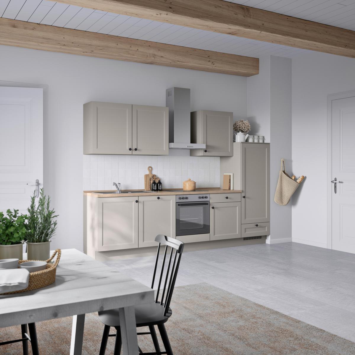 Küchenblock Cascada Low m. Geräten Grau - Eiche dunkel/Schwarz, MODERN, Holzwerkstoff/Metall (300cm) - Nobilia