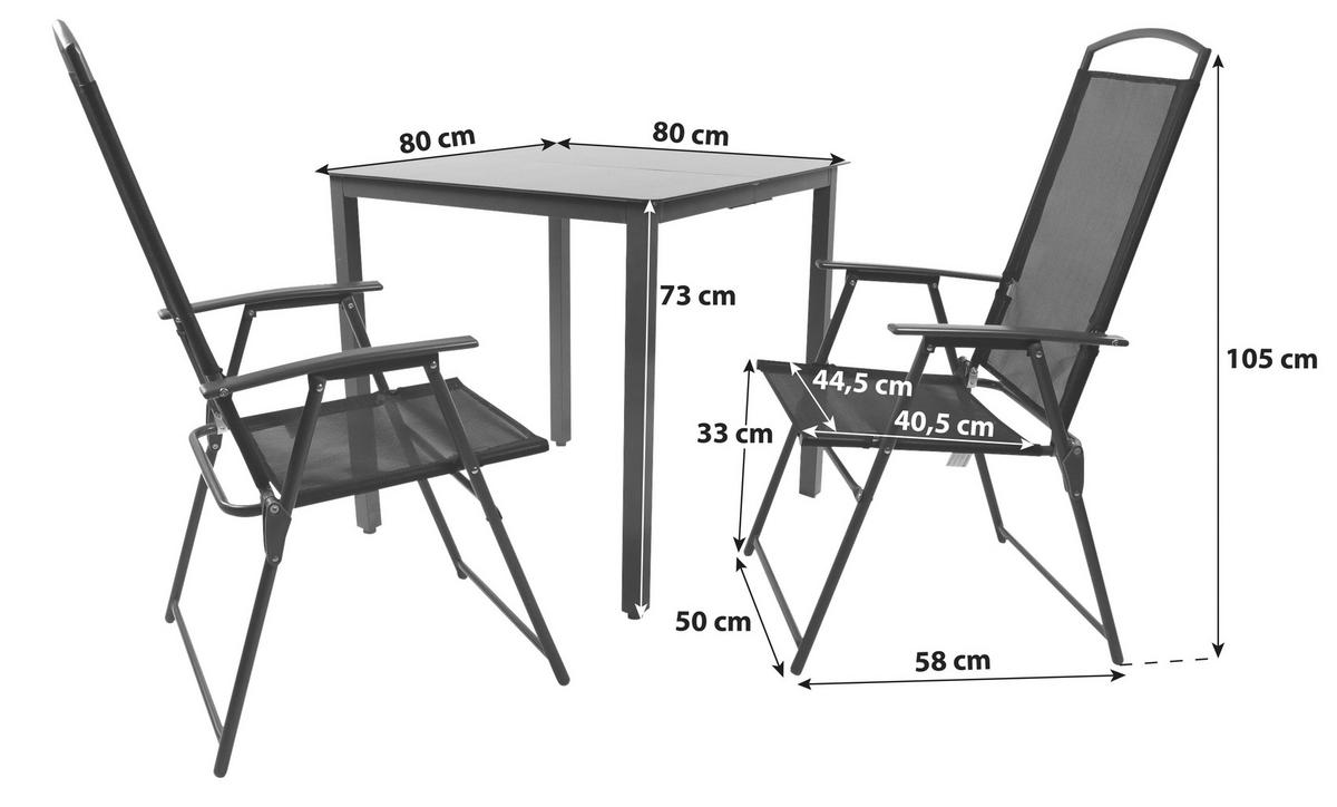 Gartentischgruppe Schwarz 3-teilig - Anthrazit/Schwarz, Basics, Glas/Metall (80/80/76cm) - Gardenson
