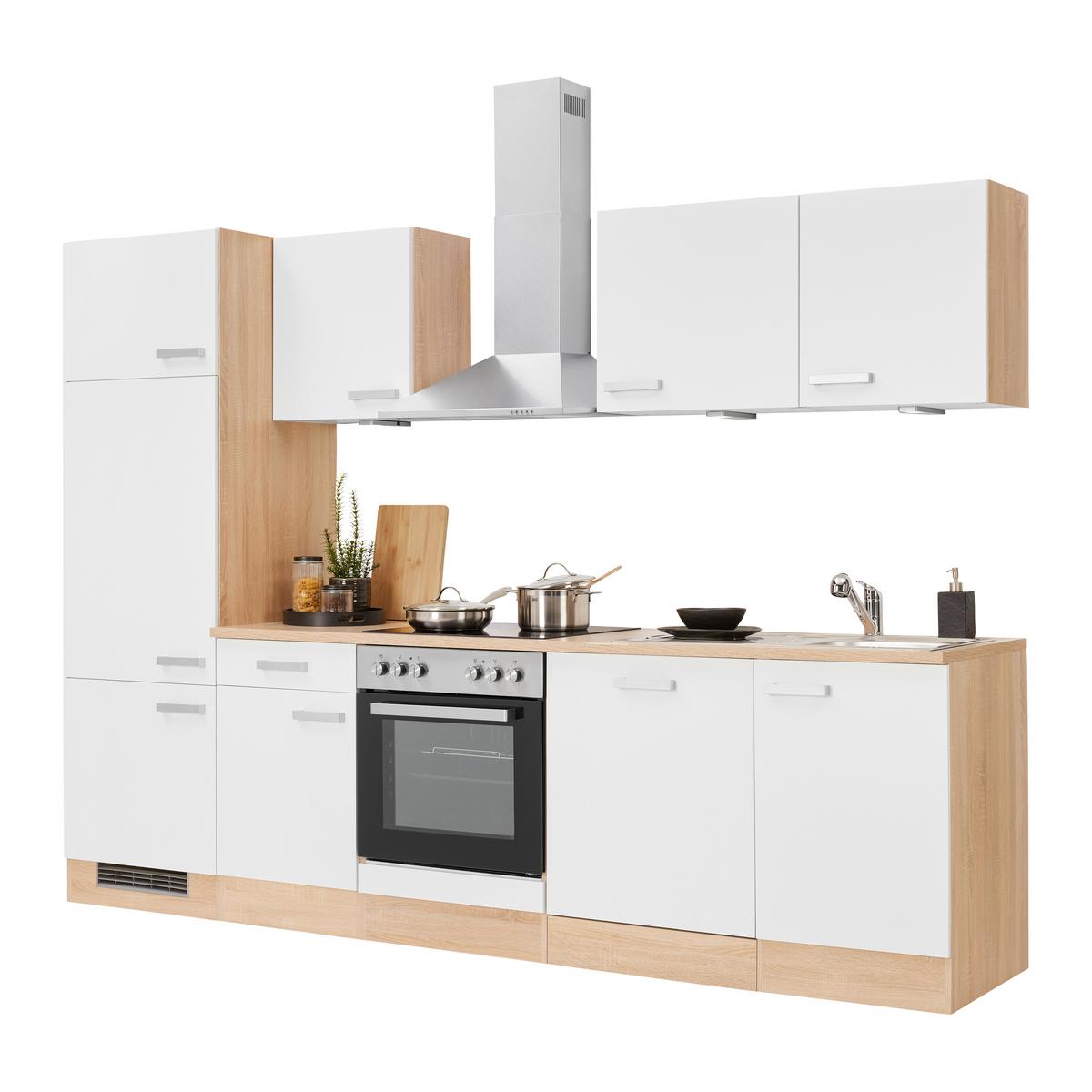 Küchenblock inkl. 5 E-Geräte Lexa Weiß/Sonoma Eiche - Edelstahlfarben/Weiß, MODERN, Holzwerkstoff/Kunststoff (280/200/60cm) - Based