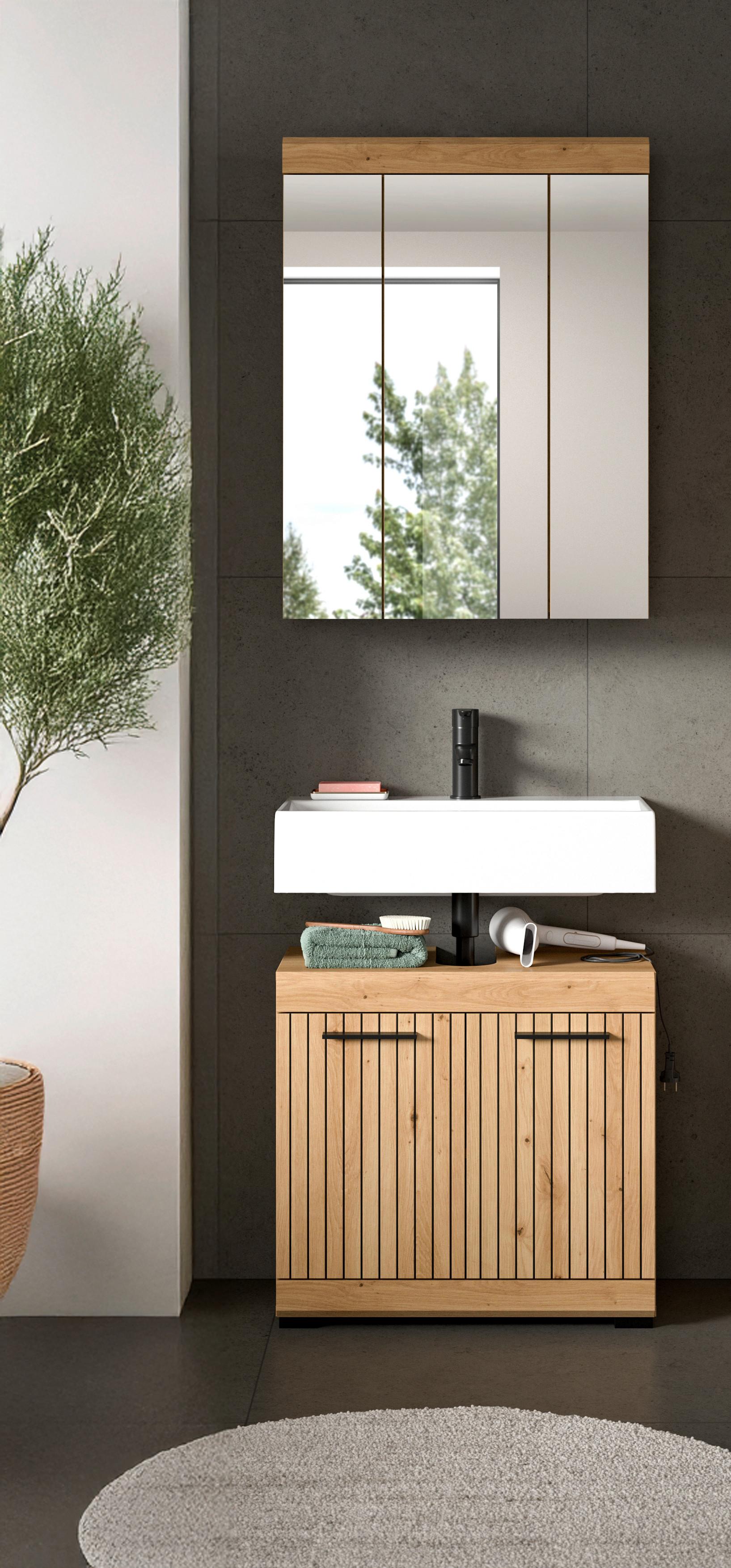 Badezimmer Scout Eiche Artisan 2-teilig - Schwarz/Eiche Artisan, Trend, Glas/Holzwerkstoff (60cm) - MID.YOU
