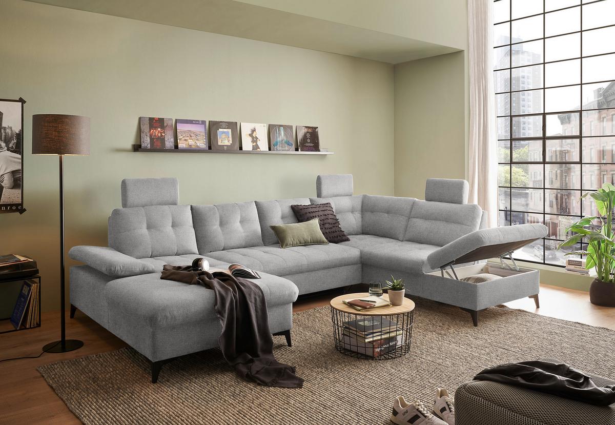 Wohnlandschaft Durban U ca. 170x324x218 cm Grau - Schwarz/Grau, KONVENTIONELL, Kunststoff/Textil (170/324/218cm) - MID.YOU