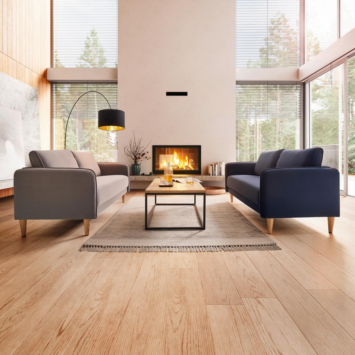 Sofa Livia Blau Samt - Dunkelblau/Naturfarben, MODERN, Holz/Textil (176/78/76cm) - Bessagi Home
