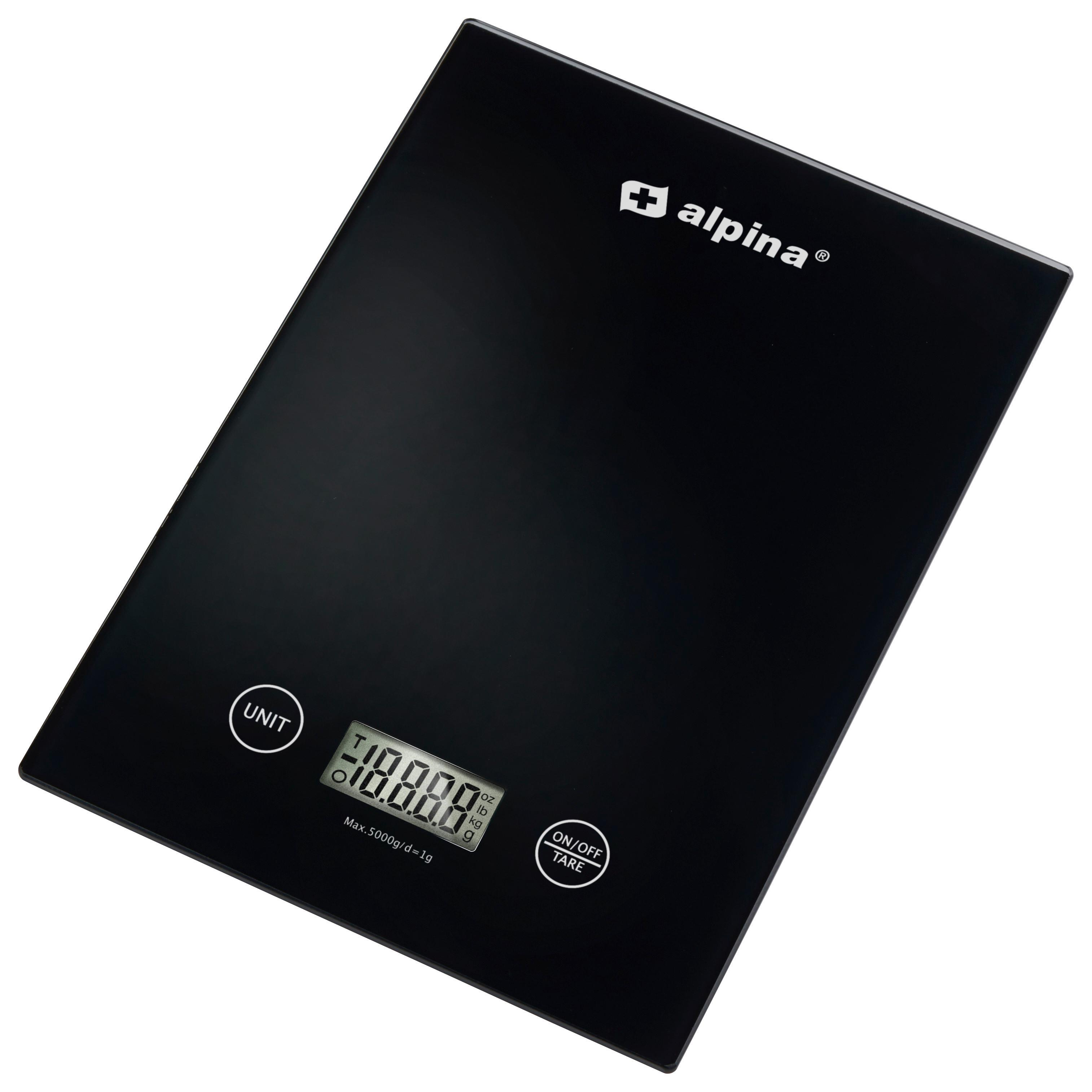 Küchenwaage Alpina Schwarz - Schwarz, MODERN, Kunststoff/Metall (22/15,5/1,7cm) - Alpina 6287