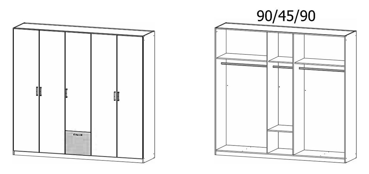 Omara Za Oblačila Bari, Bela, Barva Hrasta - siva/bela, Basics, kovina/leseni material (226/210/54cm) - Boxxx