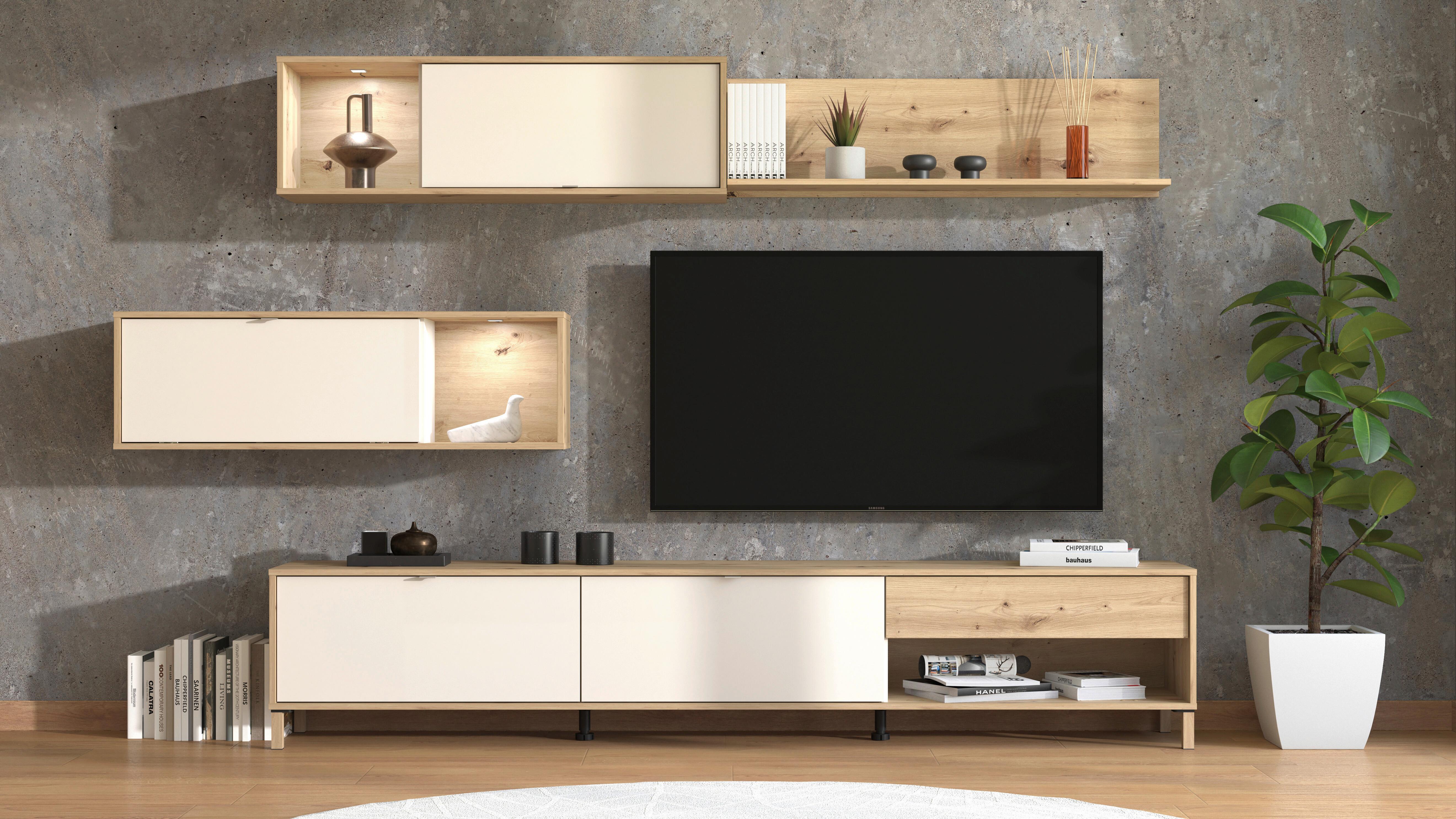 Wohnwand Norwich 1 Kaschmir/Eiche Artisan - Kaschmir/Eiche Artisan, MODERN, Holzwerkstoff/Metall (234/196,5/40cm) - P & B
