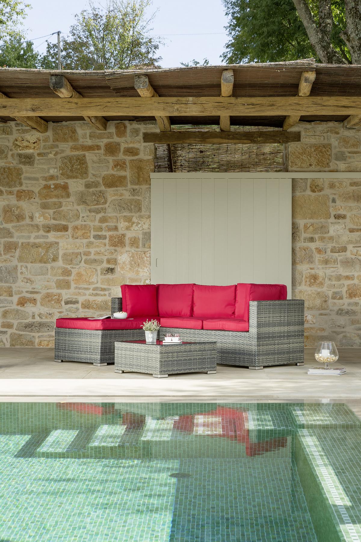 Lounge Garnitura Leona Rdeča, Rjava, 3-Delni Set - rdeča/rjava, Moderno, kovina/umetna masa (146/199cm) - Modern Living